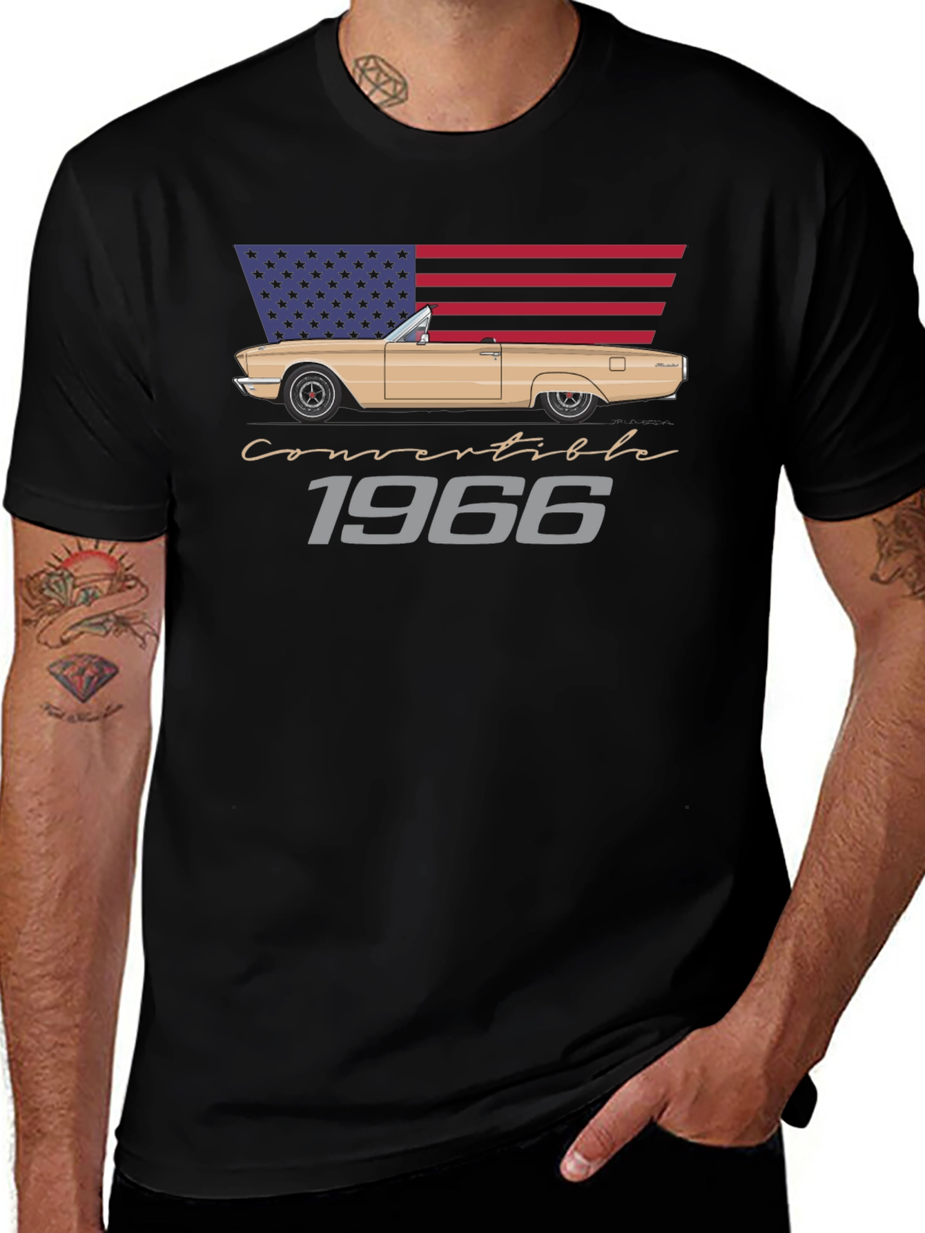 1966 Convertible Car American Flag T-Shirt