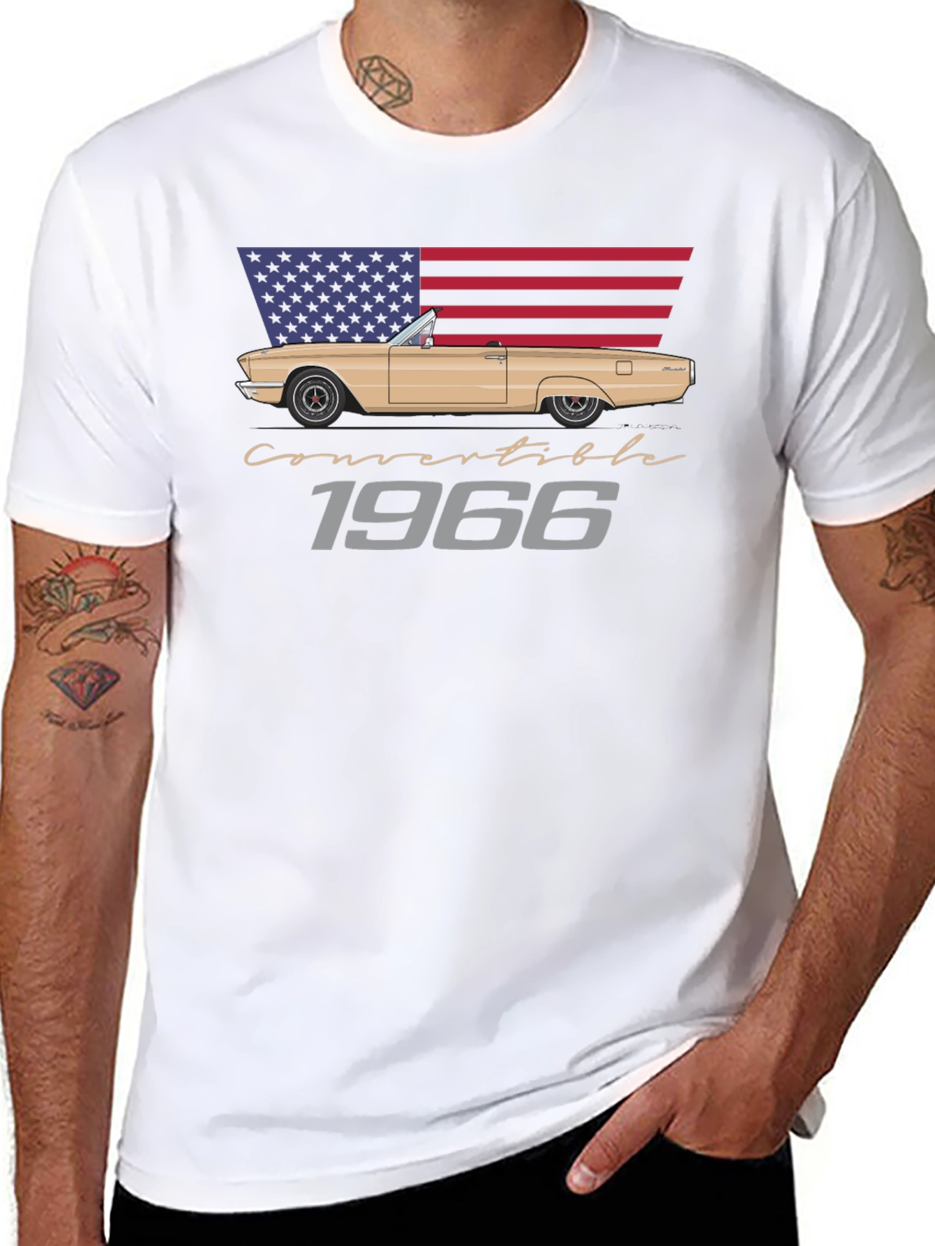 1966 Convertible Car American Flag T-Shirt