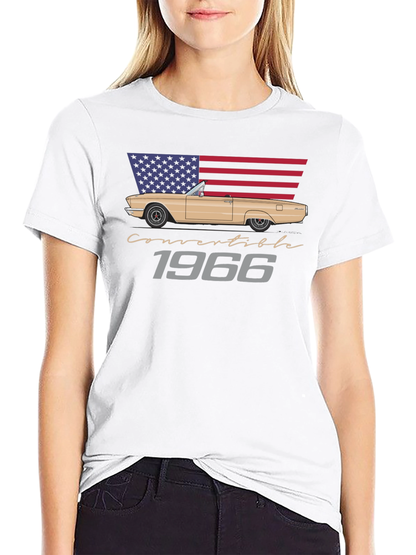 1966 Convertible Car American Flag T-Shirt