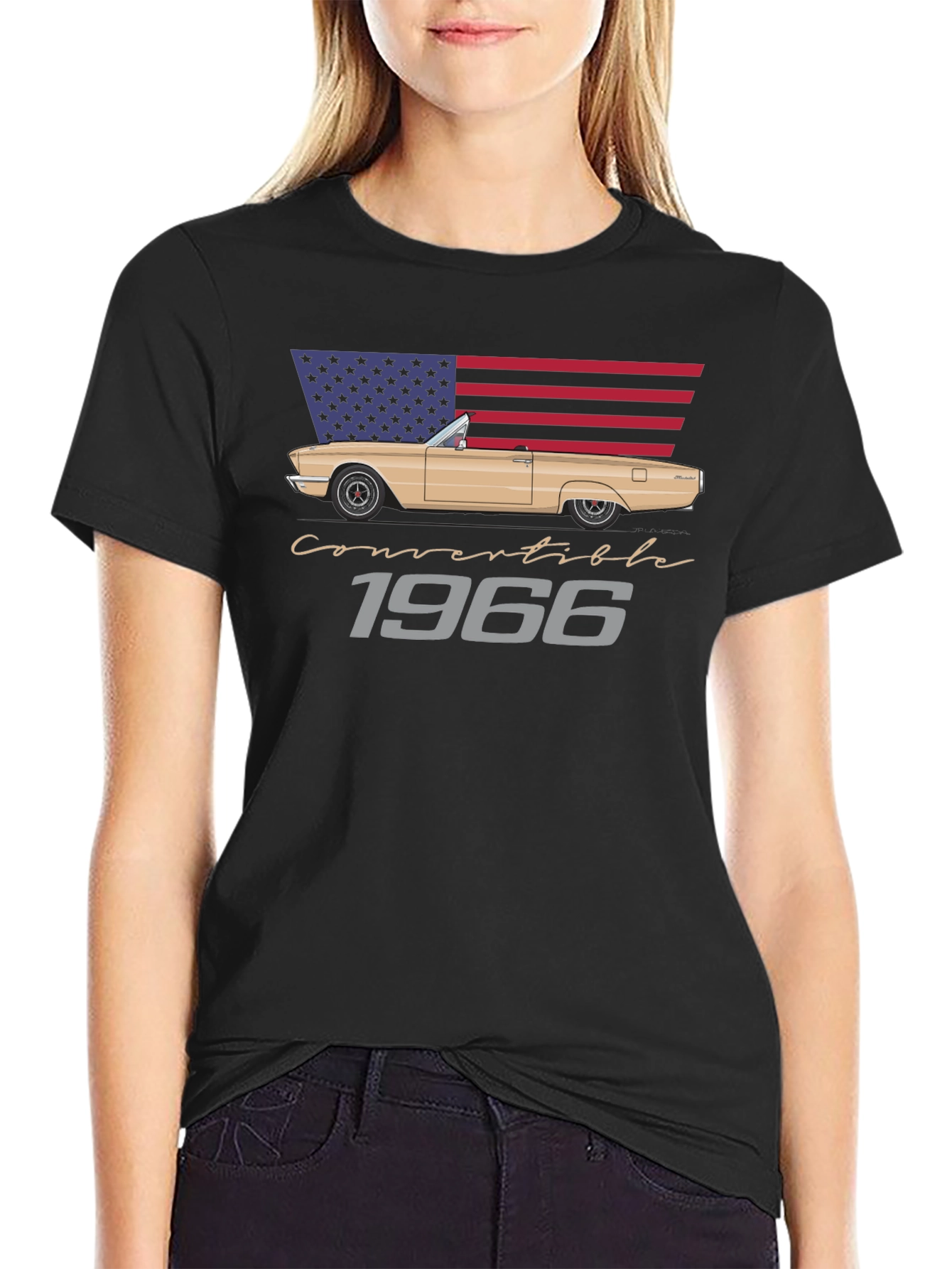 1966 Convertible Car American Flag T-Shirt