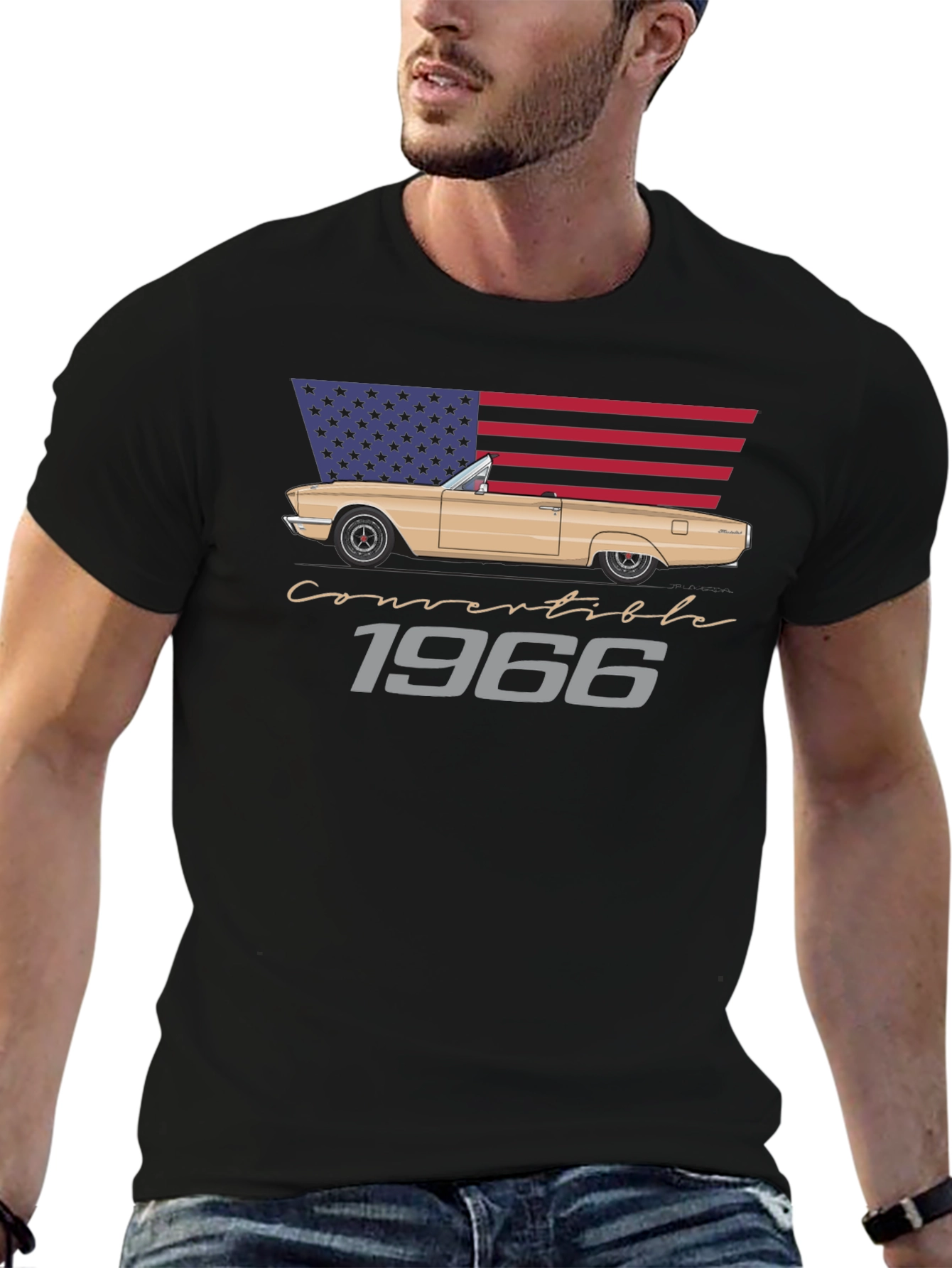 1966 Convertible Car American Flag T-Shirt