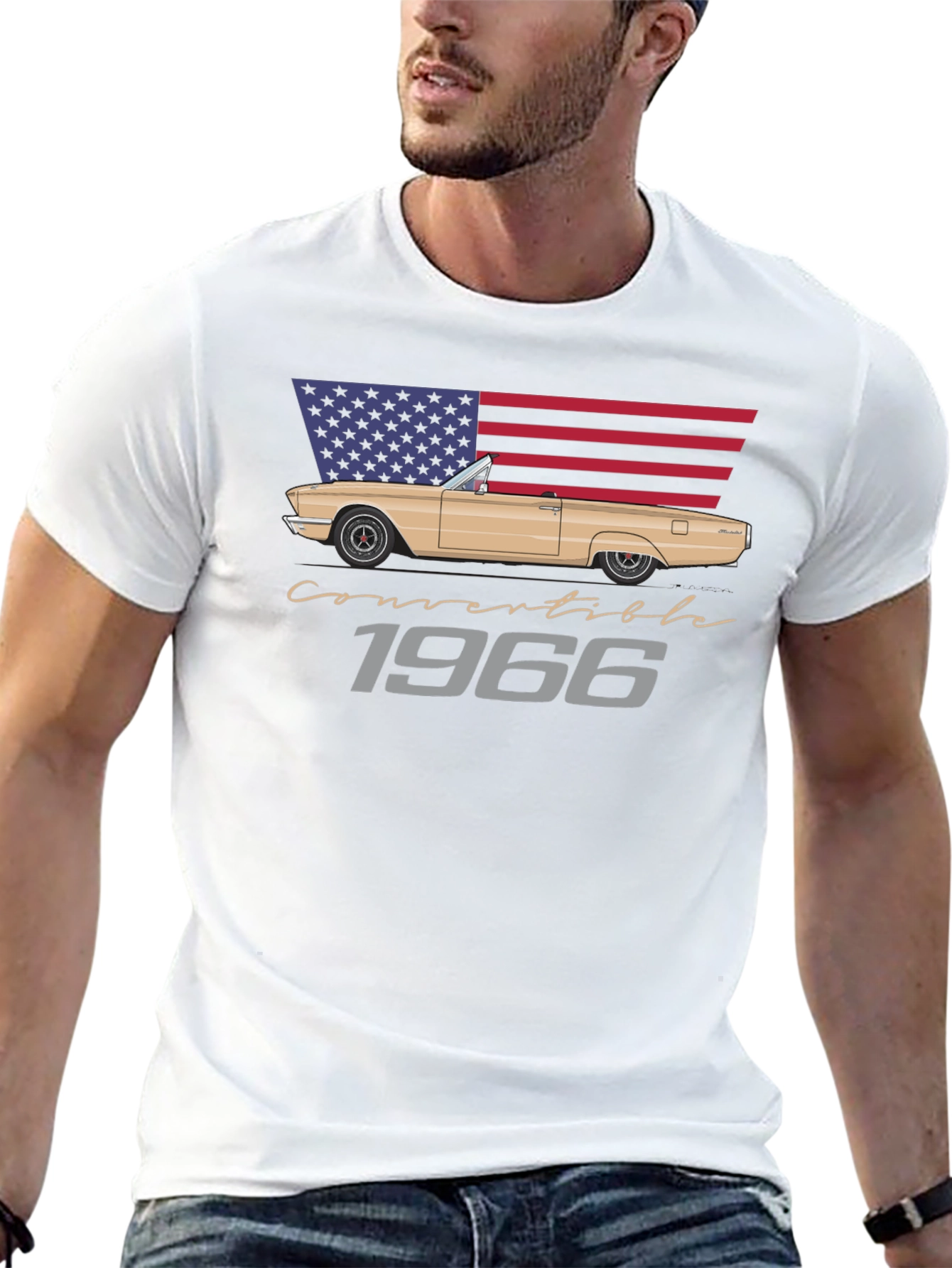 1966 Convertible Car American Flag T-Shirt